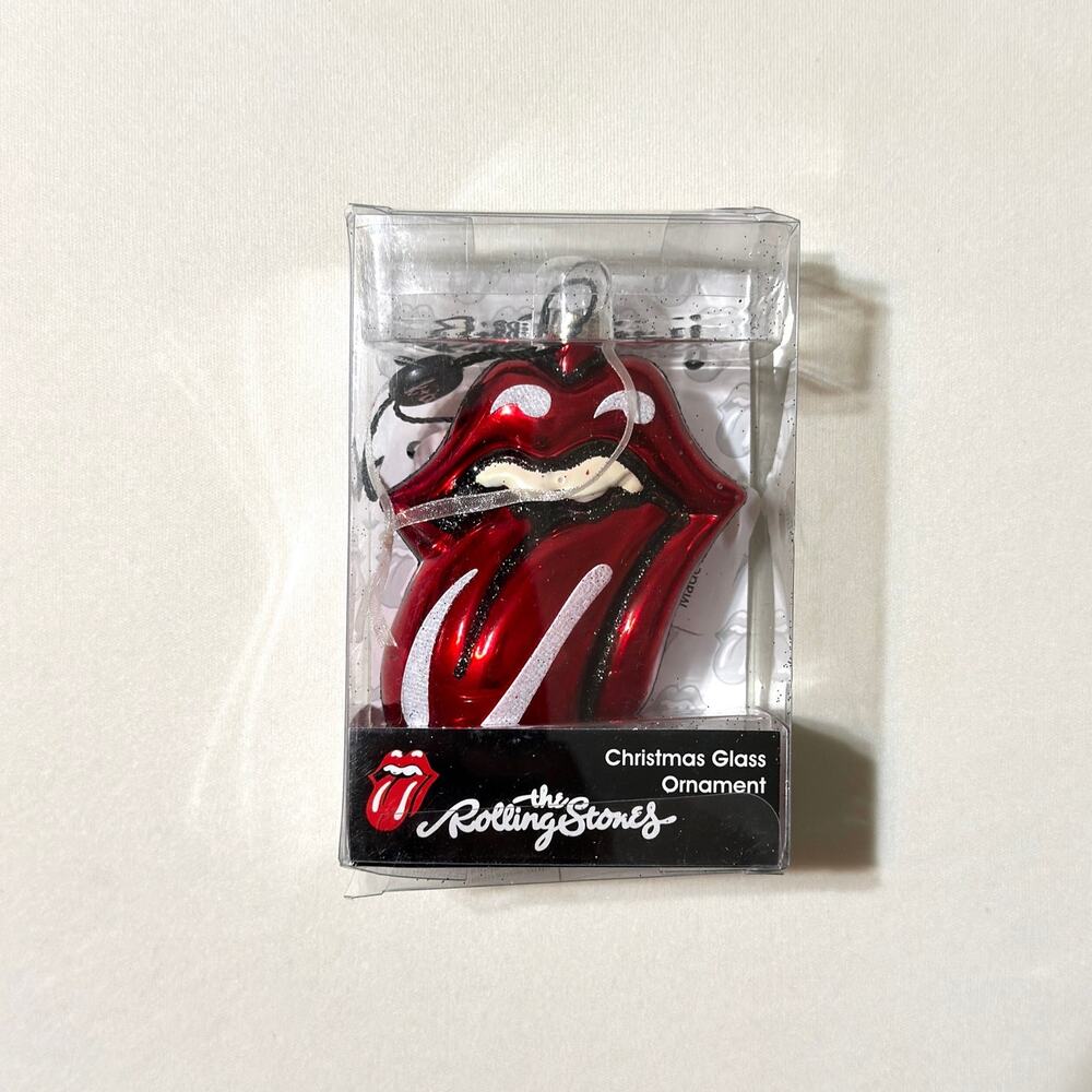 Rolling Stones Tounge Glass Christmas Tree Ornament Kat + Annie NEW